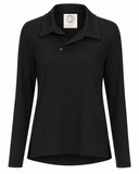 Black women’s long sleeve golf polo by Crossover Golf, front view