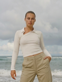 Crossover Golf long sleeve New Classic Polo, tailored women’s golf polo with asymmetric collar and ultra-soft micromodal fabric, designed as a chic golf outfit for modern country club style on and off the course