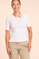 Crossover Golf New Classic Polo, tailored women’s golf polo with asymmetric placket and ultra-soft micromodal fabric, styled as a chic golf outfit for modern country club style on and off the course