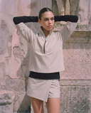 Crossover Golf Condor Cropped Windbreaker, tailored women’s golf jacket with cropped silhouette and Japanese Paper Nylon performance fabric, styled as a chic golf outfit for modern country club style on and off the course. Legion Of Honor San Francisco