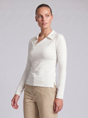 Crossover Golf long sleeve New Classic Polo, tailored women’s golf polo with asymmetric collar and ultra-soft micromodal fabric, designed as a chic golf outfit for modern country club style on and off the course. chic women's golf apparel. cool womens golf clothes. womens golf fashion. women's long sleeve polo.